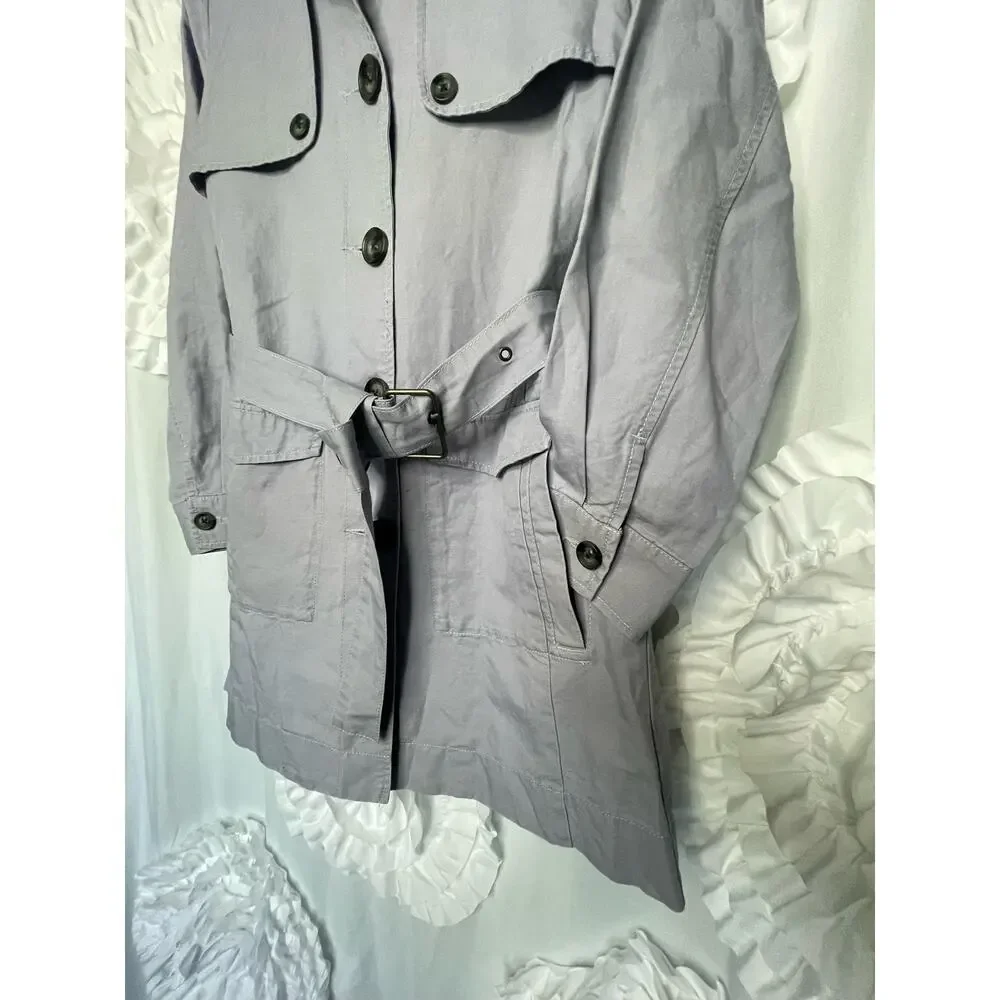 Cabi Tanner Trench Coat Linen Cotton Blend in Silver Lake Size Small
